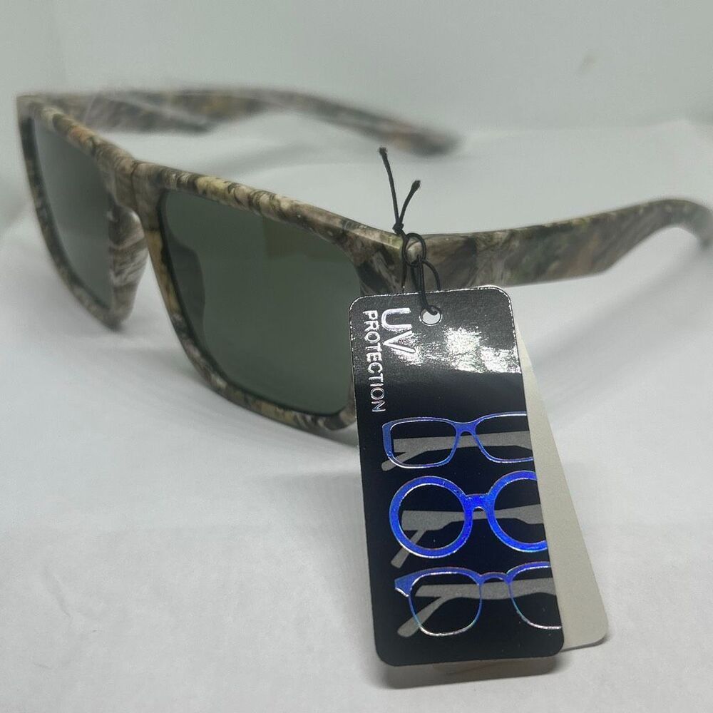 Camo Print Rectangle Sunglasses Green Smoke Lenses UV Protection New